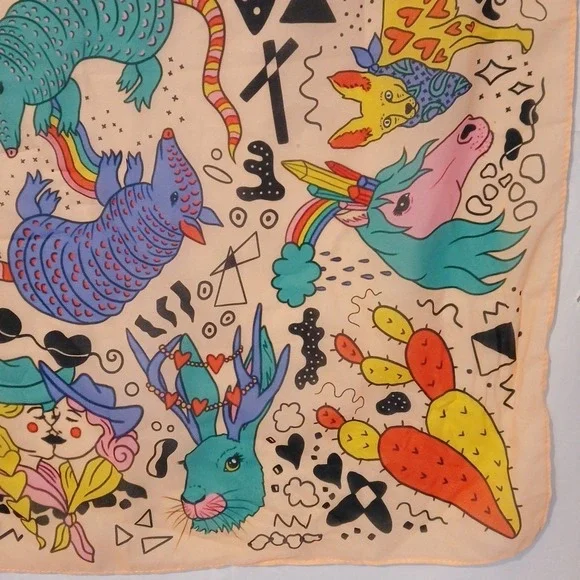 Square Southwestern Scarf Yeehaw Multi-color Sheer 21" X 21" - Picture 4 of 5